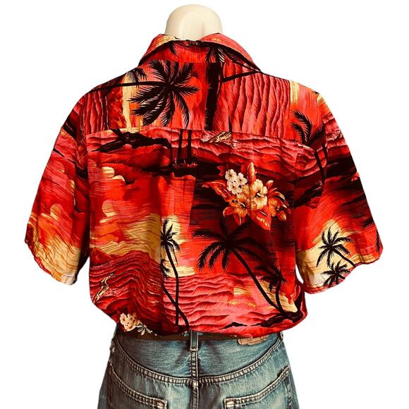Hawaiian Shirt Tropical Button Down Crop Top One Size Boxy Coconutgirl Unique - Picture 3 of 6